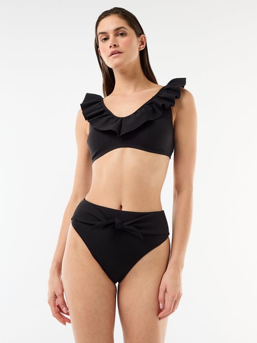 High-Waisted Microfiber Swim Thong - Kiabi