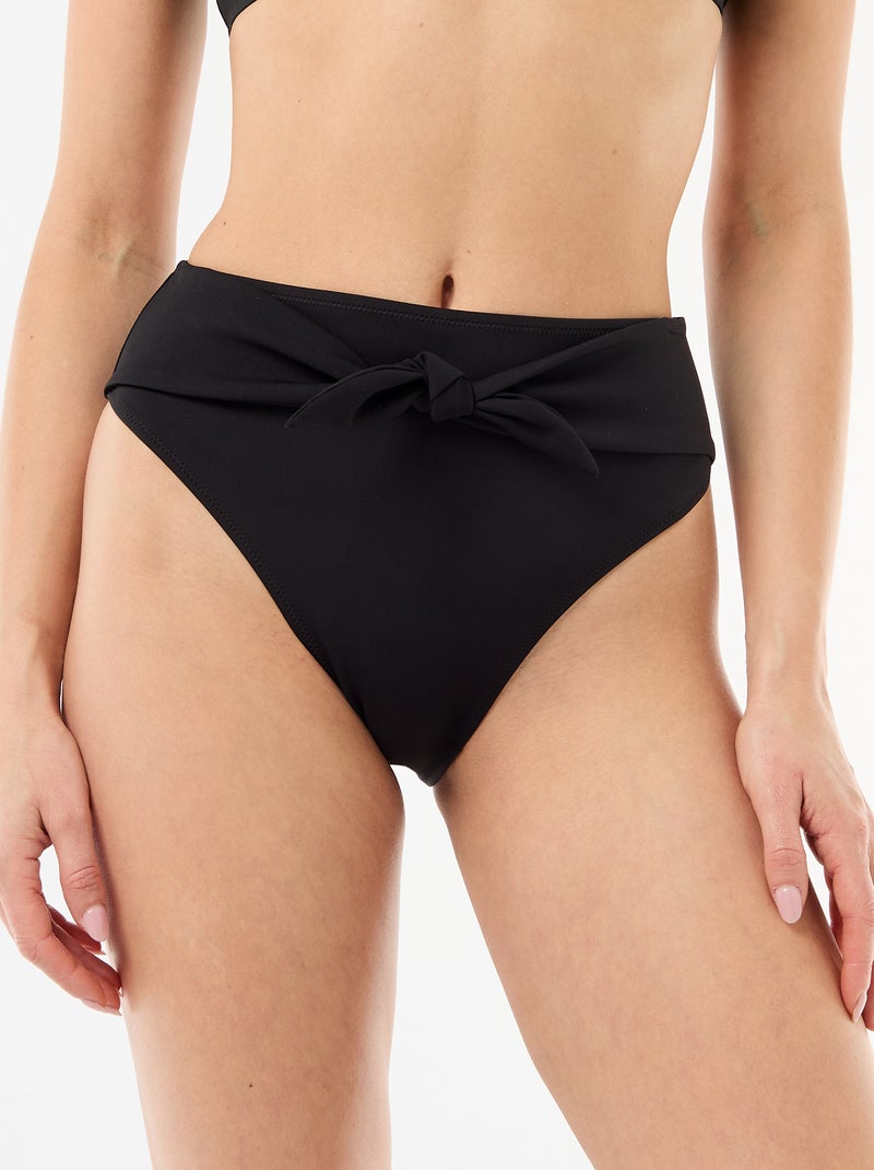 High-Waisted Microfiber Swim Thong Black - Kiabi