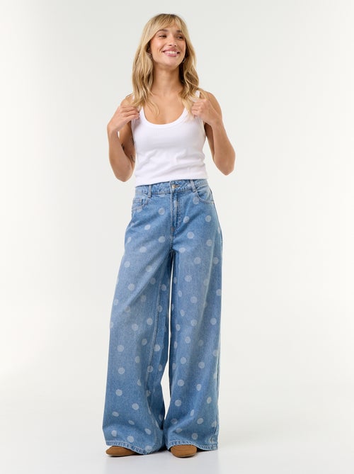 High-waisted polka dot wide leg jeans - Kiabi