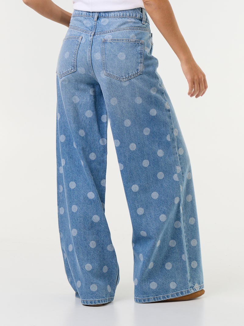 High-waisted polka dot wide leg jeans Blue - Kiabi