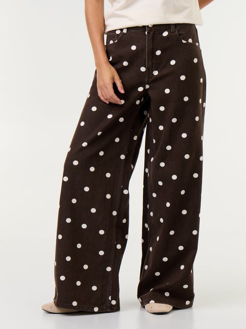 High-waisted polka dot wide leg jeans - Kiabi