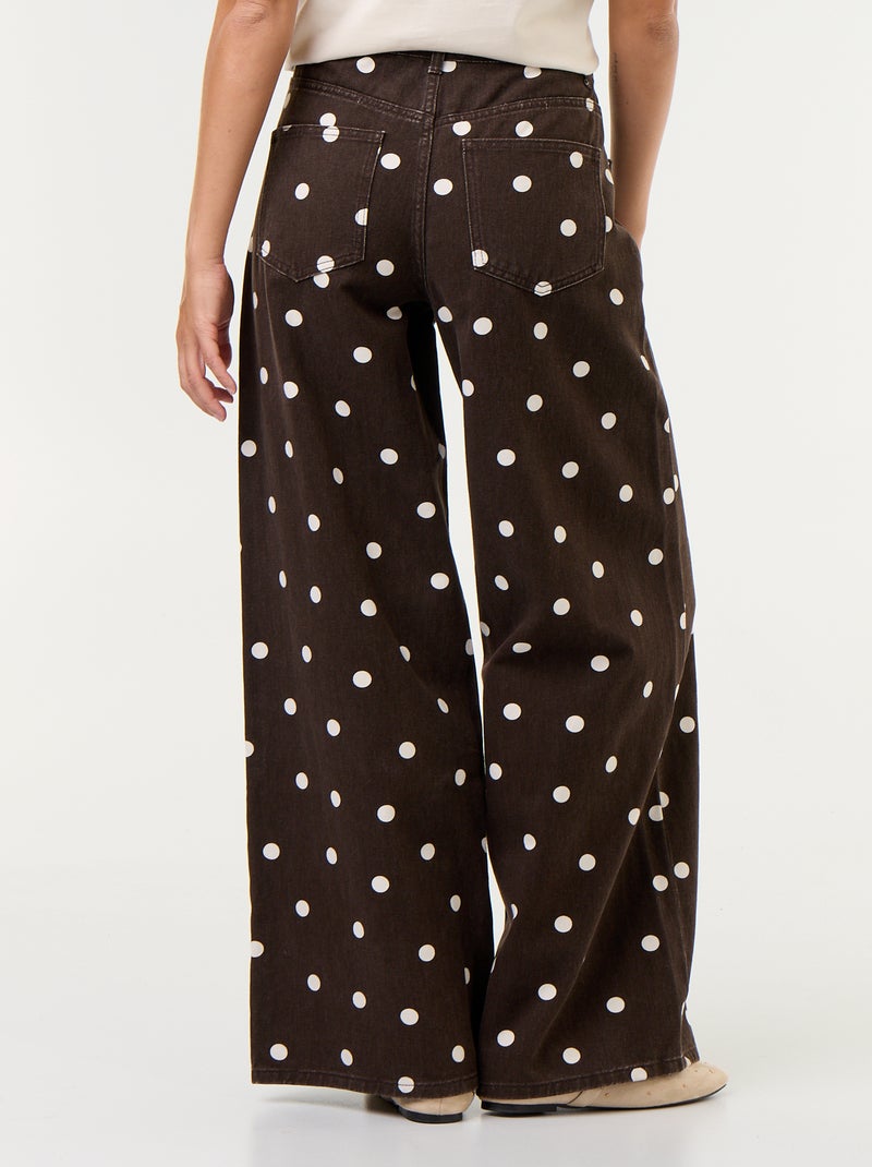 High-waisted polka dot wide leg jeans Brown - Kiabi