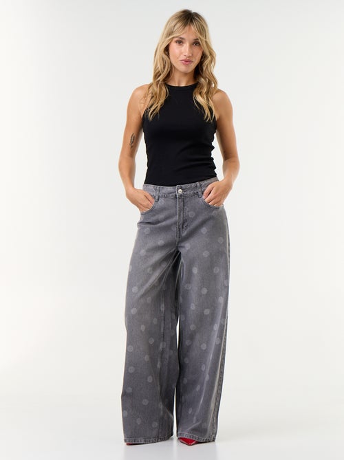 High-waisted polka dot wide leg jeans - Kiabi
