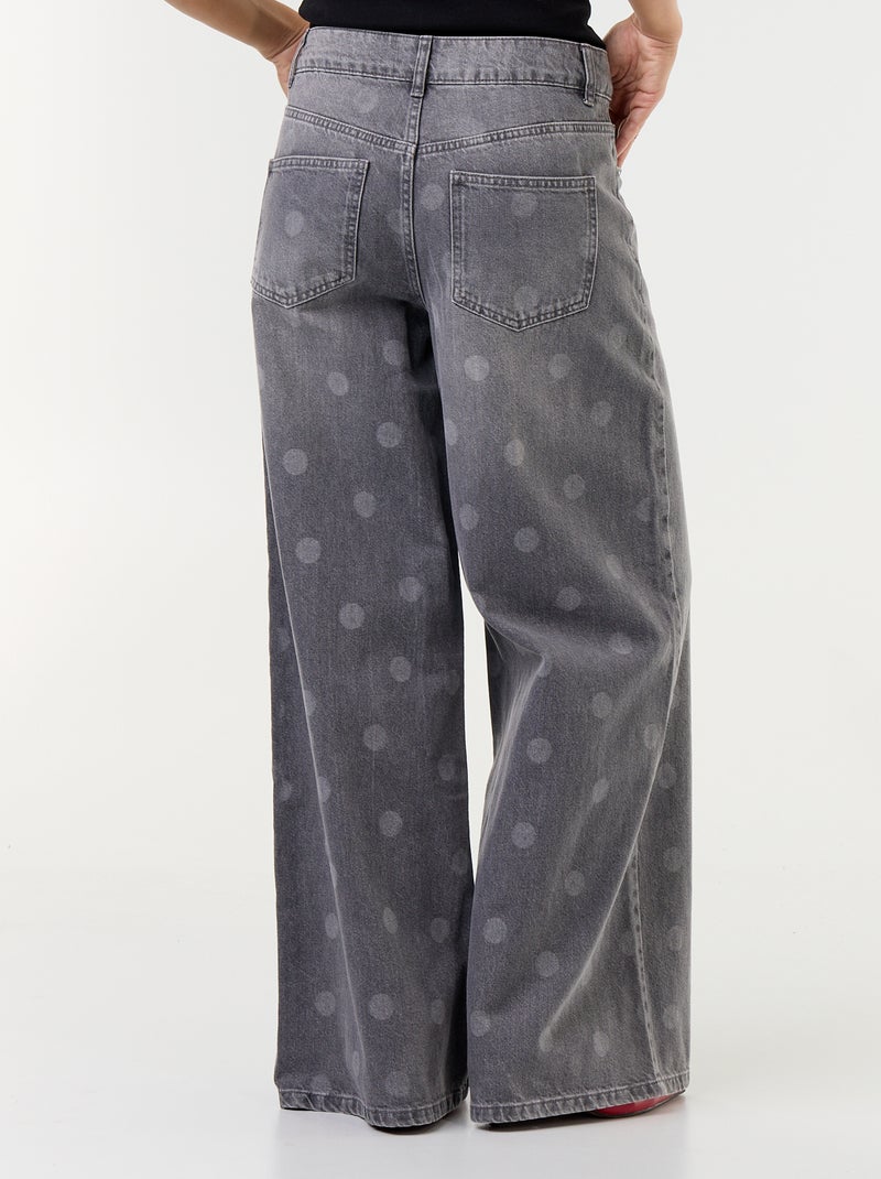 High-waisted polka dot wide leg jeans Grey - Kiabi