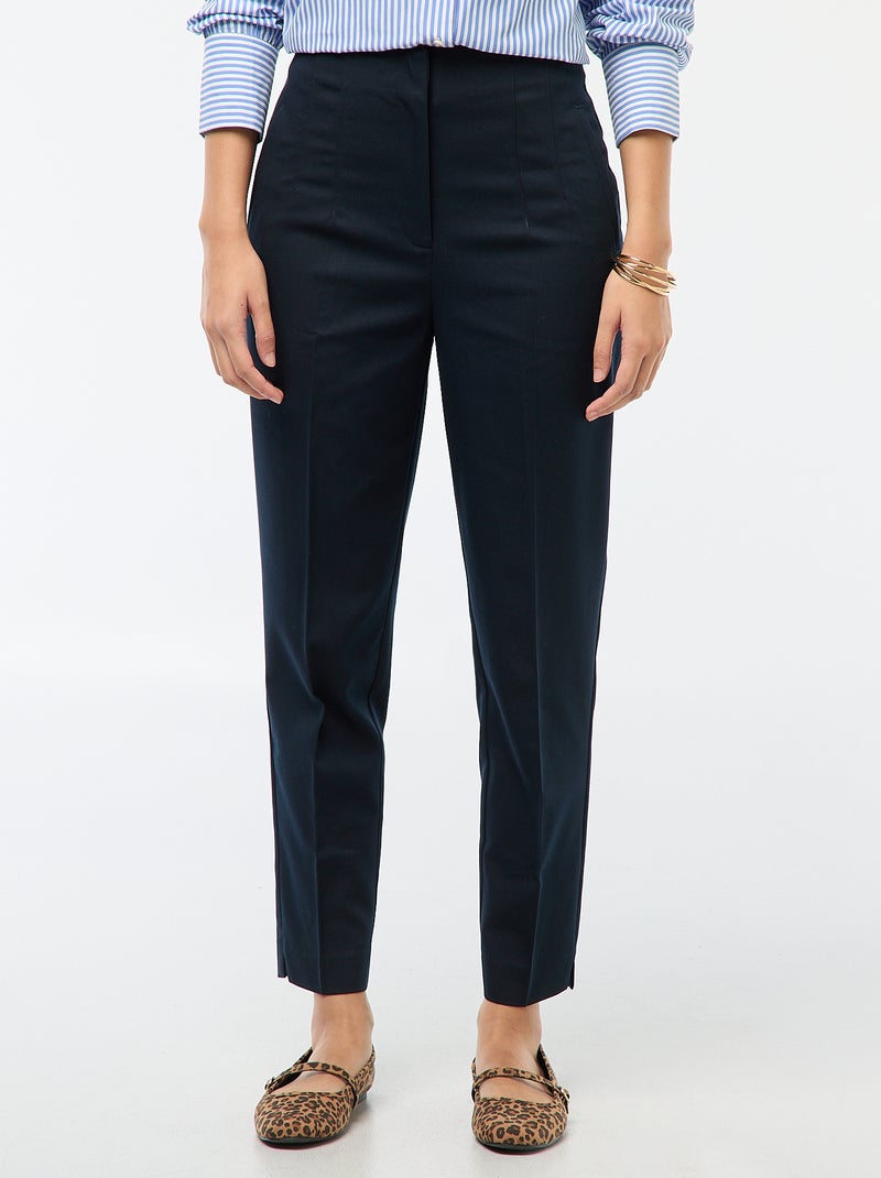 High-Waisted Straight Leg Trousers Blue - Kiabi