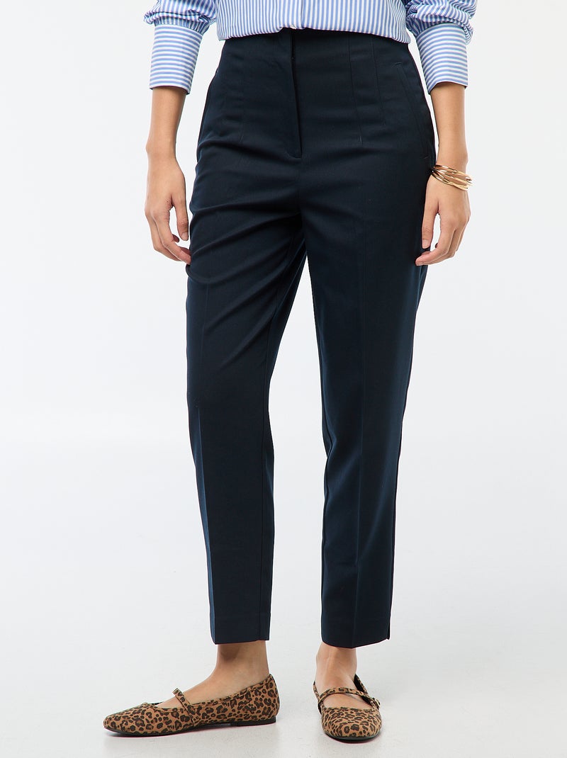 High-Waisted Straight Leg Trousers Blue - Kiabi