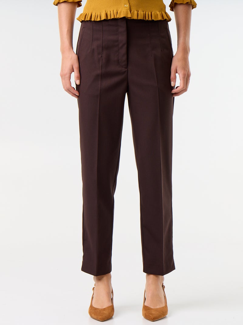 High-waisted straight-leg trousers Brown - Kiabi