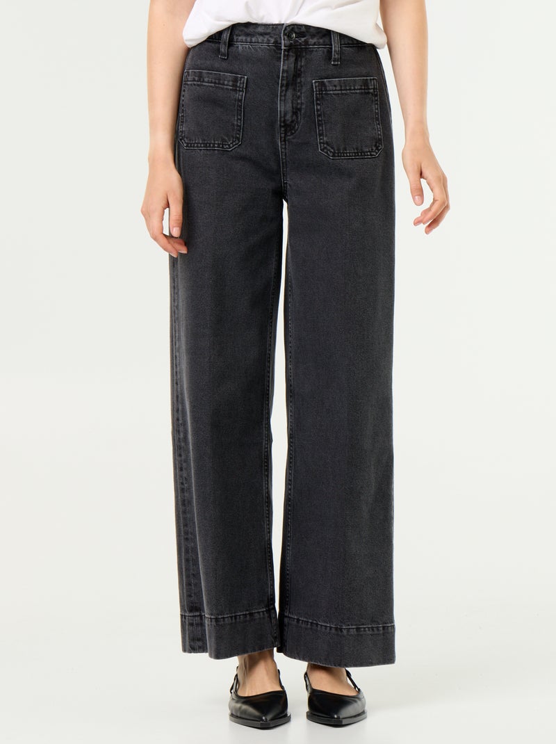 High-waisted wide-leg jeans with patch pockets Black - Kiabi