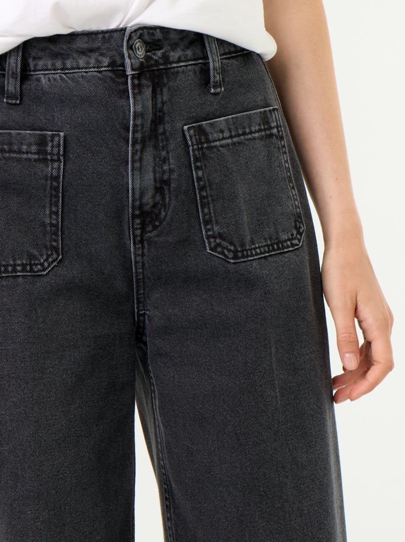High-waisted wide-leg jeans with patch pockets Black - Kiabi