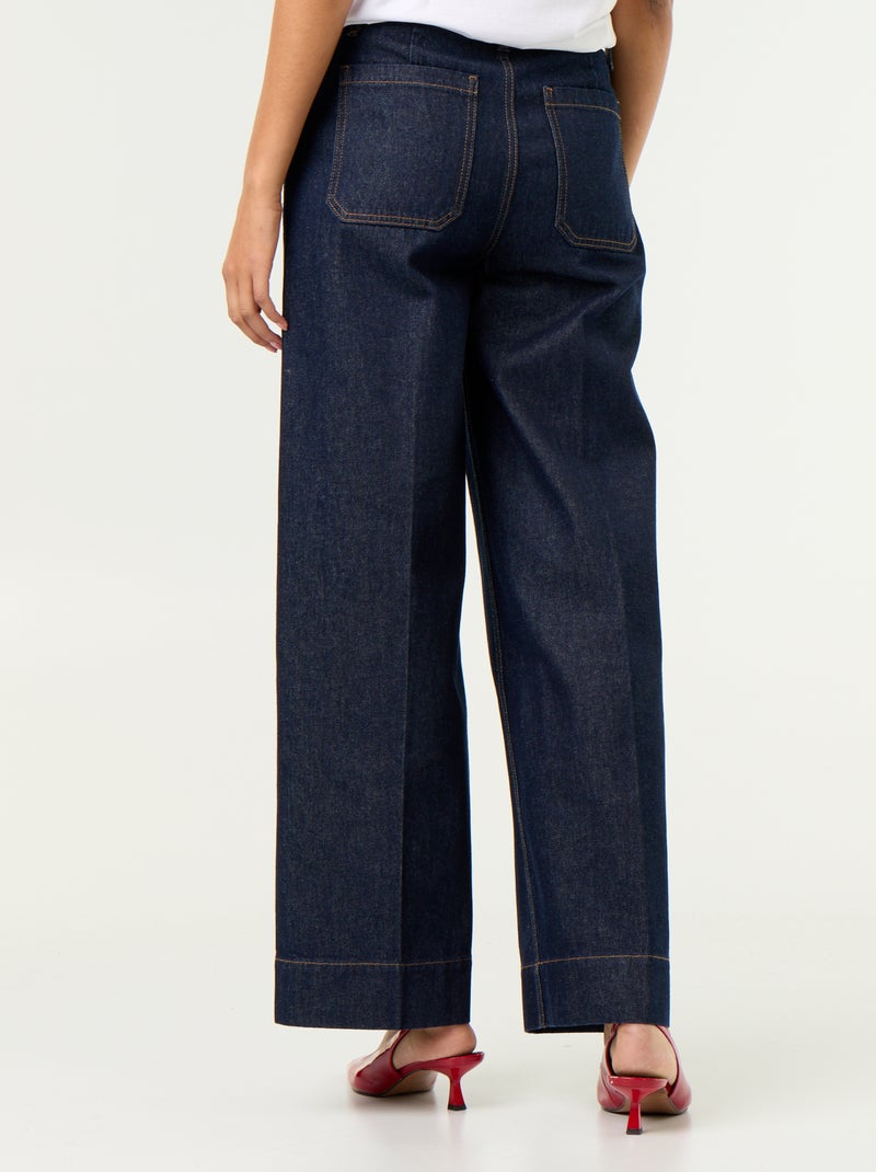 High-waisted wide-leg jeans with patch pockets Blue - Kiabi