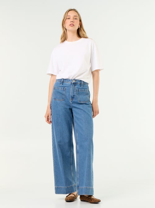 High-waisted wide-leg jeans with patch pockets - Kiabi