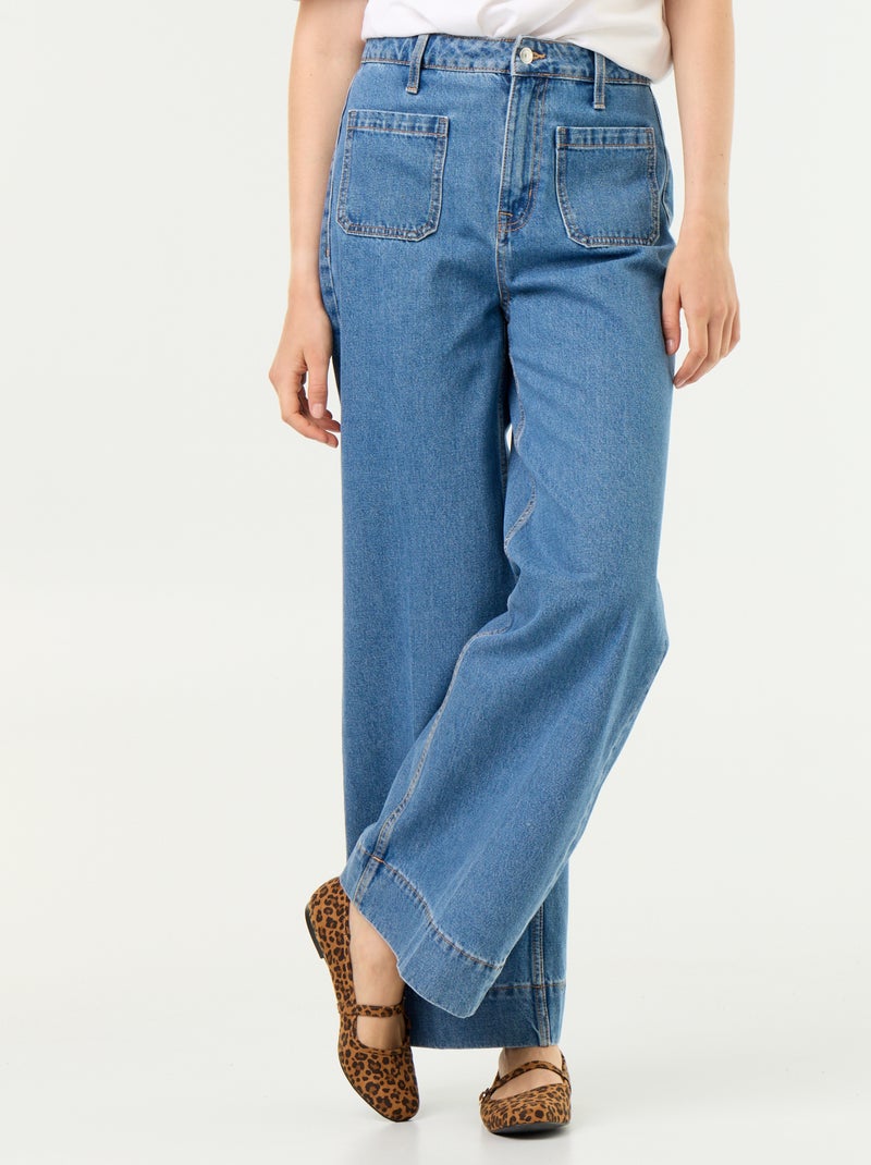 High-waisted wide-leg jeans with patch pockets Blue - Kiabi