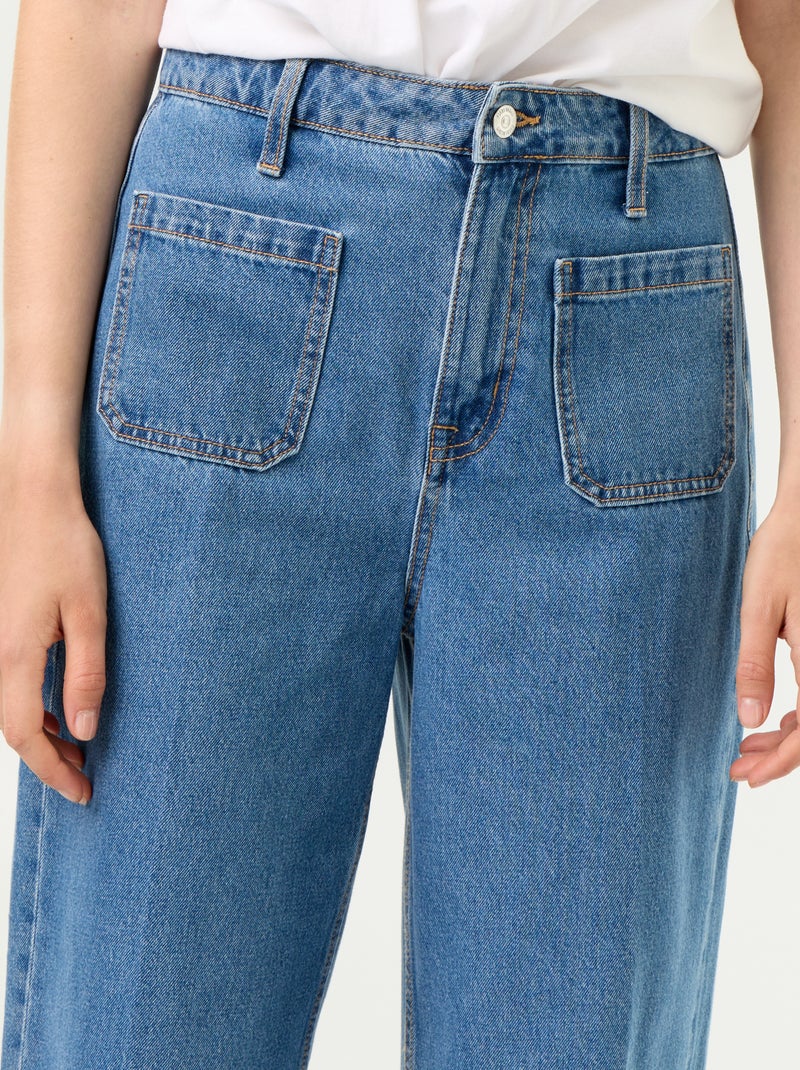 High-waisted wide-leg jeans with patch pockets Blue - Kiabi