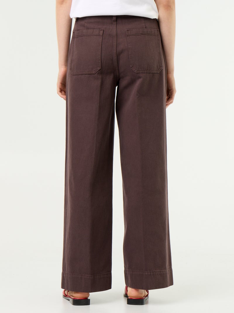 High-waisted wide-leg jeans with patch pockets Brown - Kiabi