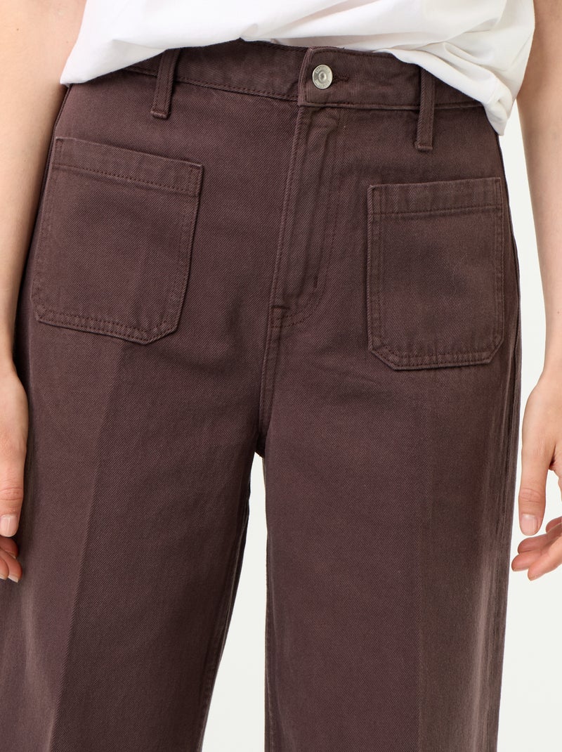 High-waisted wide-leg jeans with patch pockets Brown - Kiabi