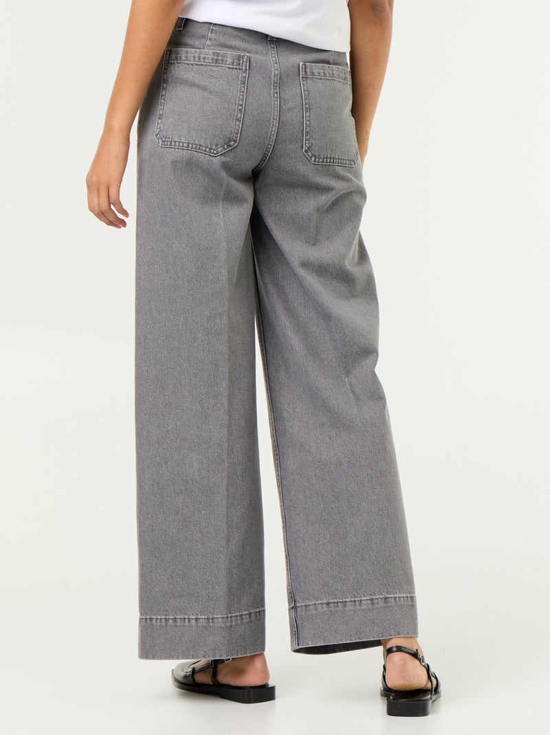 High-waisted wide-leg jeans with patch pockets Grey - Kiabi