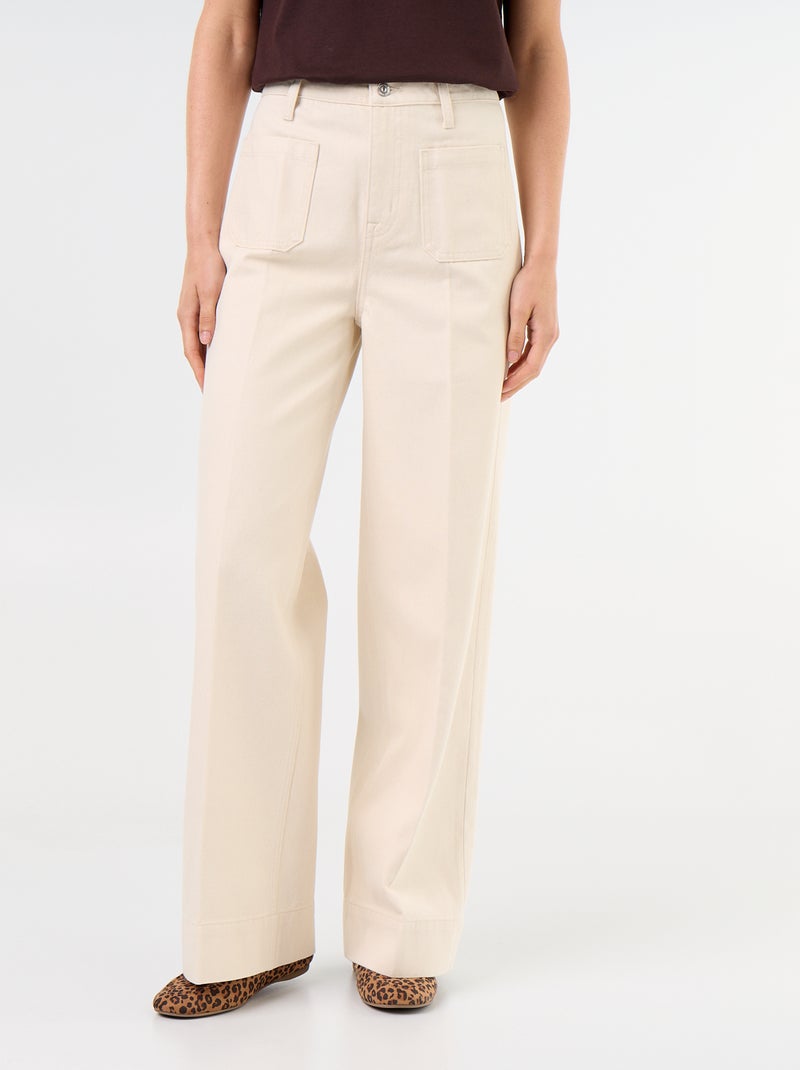 High-waisted wide-leg jeans with patch pockets White - Kiabi