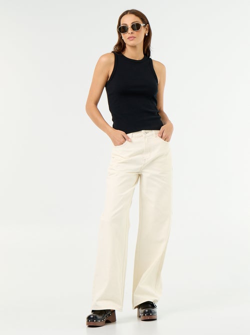 High-waisted wide-leg twill pants - Kiabi