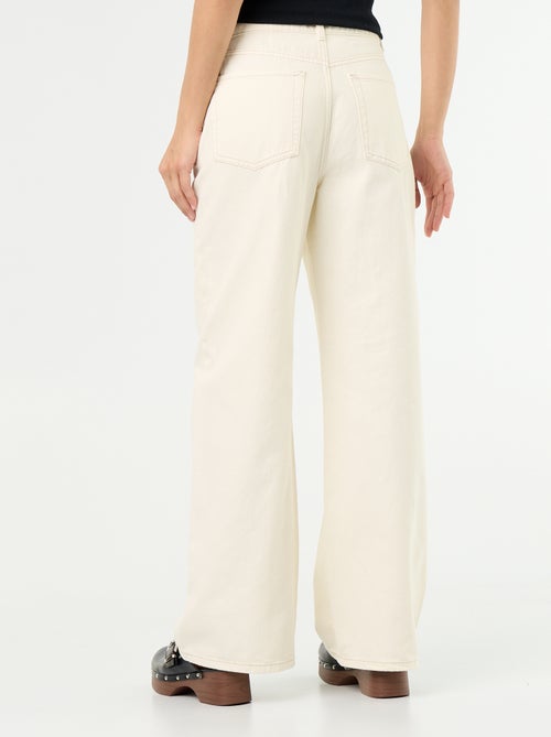 High-waisted wide-leg twill pants - Kiabi