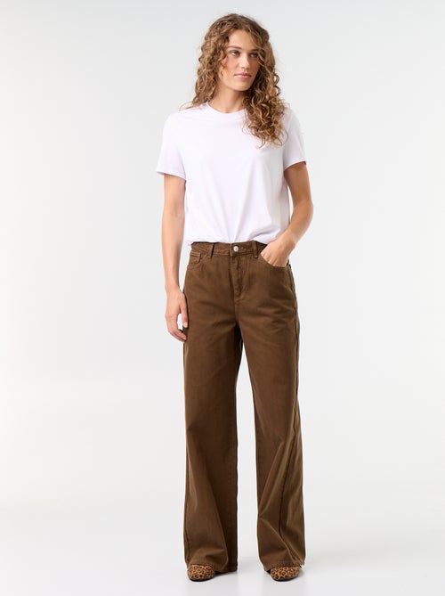 High-waisted wide-leg twill pants - Kiabi