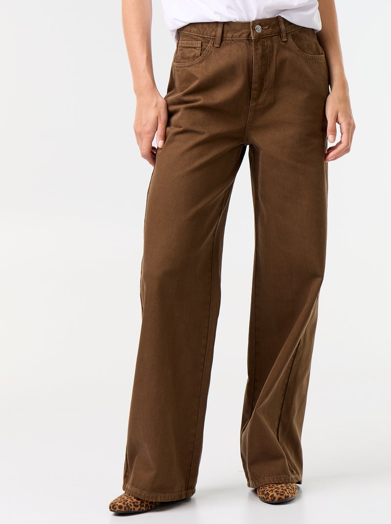 High-waisted wide-leg twill pants Brown - Kiabi