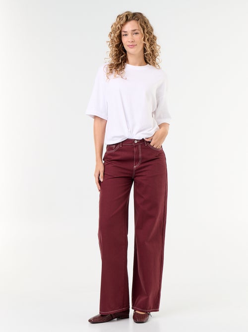 High-waisted wide-leg twill pants - Kiabi