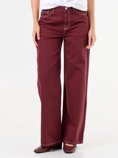 High-waisted wide-leg twill pants - Kiabi