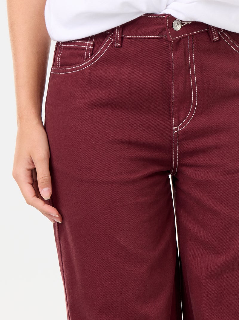 High-waisted wide-leg twill pants Red - Kiabi