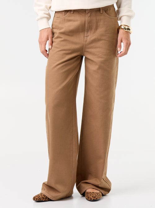 High-waisted wide-leg twill trousers - Kiabi
