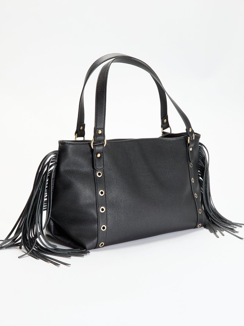 Hobo-Tasche mit Fransen aus Kunstleder Noir - Kiabi