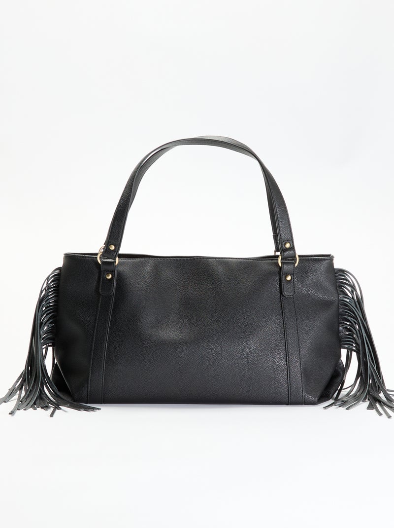 Hobo-Tasche mit Fransen aus Kunstleder Noir - Kiabi