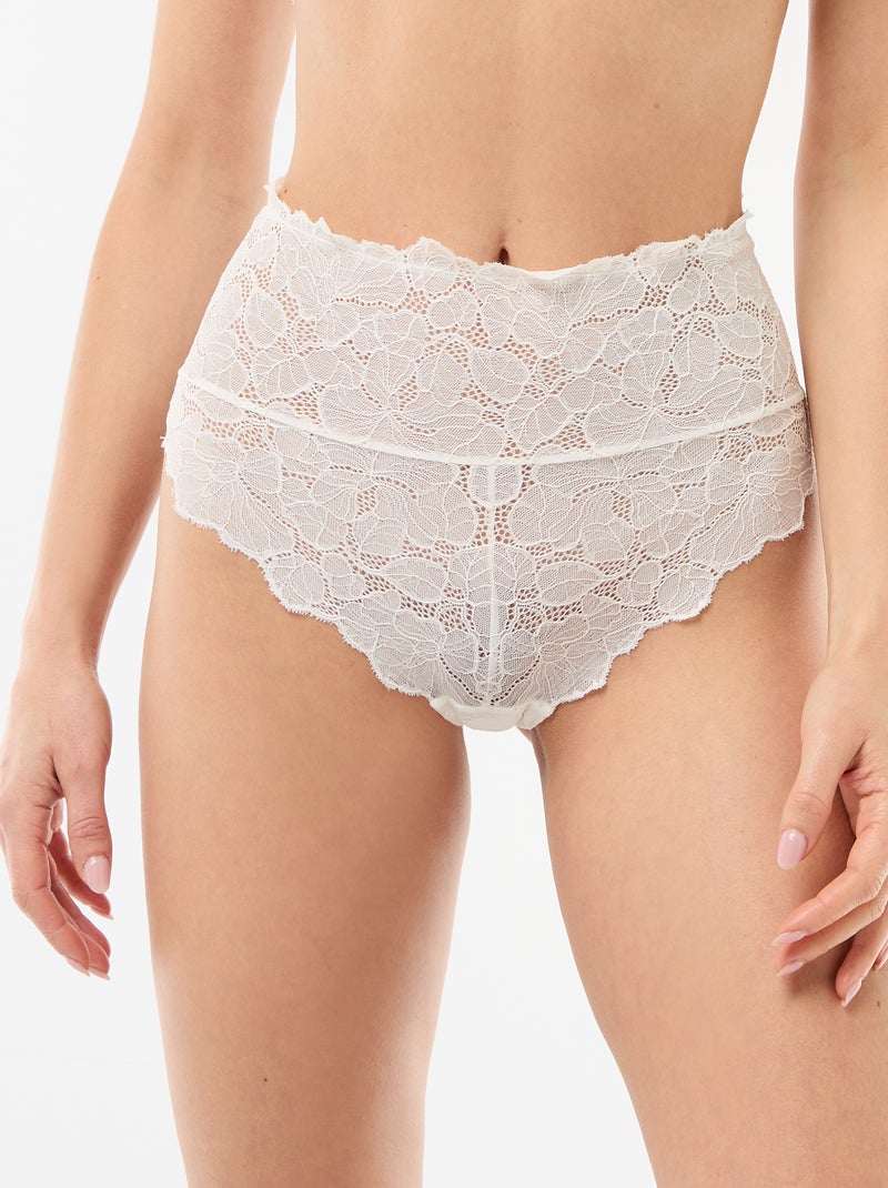 Hochgeschnittener Slip aus floraler Spitze Weiß - Kiabi