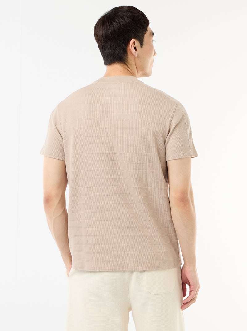 Honeycomb Knit Crew Neck Short Sleeve T-shirt Beige - Kiabi