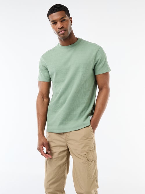 Honeycomb Knit Crew Neck Short Sleeve T-shirt - Kiabi