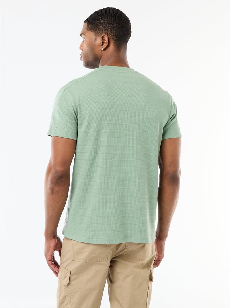 Honeycomb Knit Crew Neck Short Sleeve T-shirt Green - Kiabi