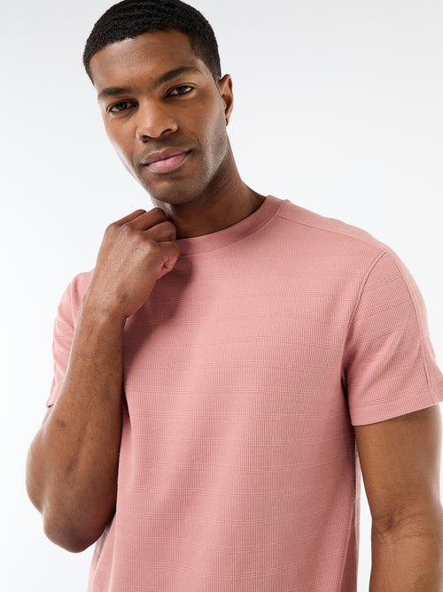 Honeycomb Knit Crew Neck Short Sleeve T-shirt - Kiabi