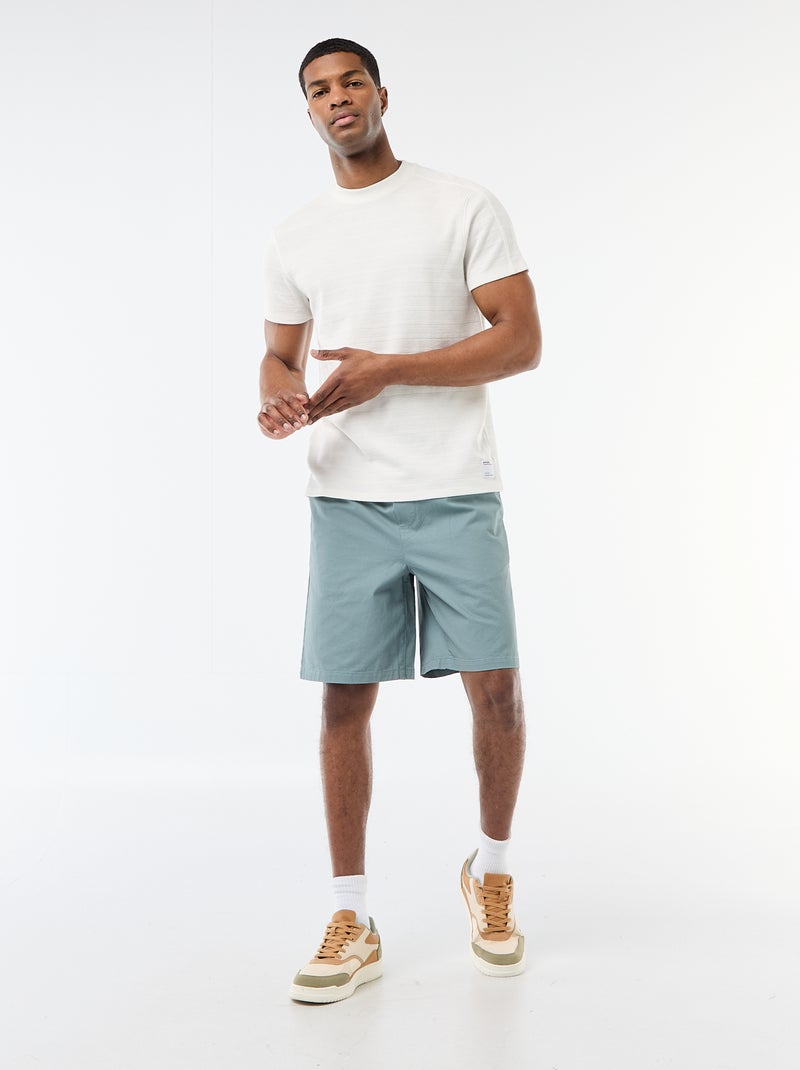 Honeycomb Knit Crew Neck Short Sleeve T-shirt White - Kiabi