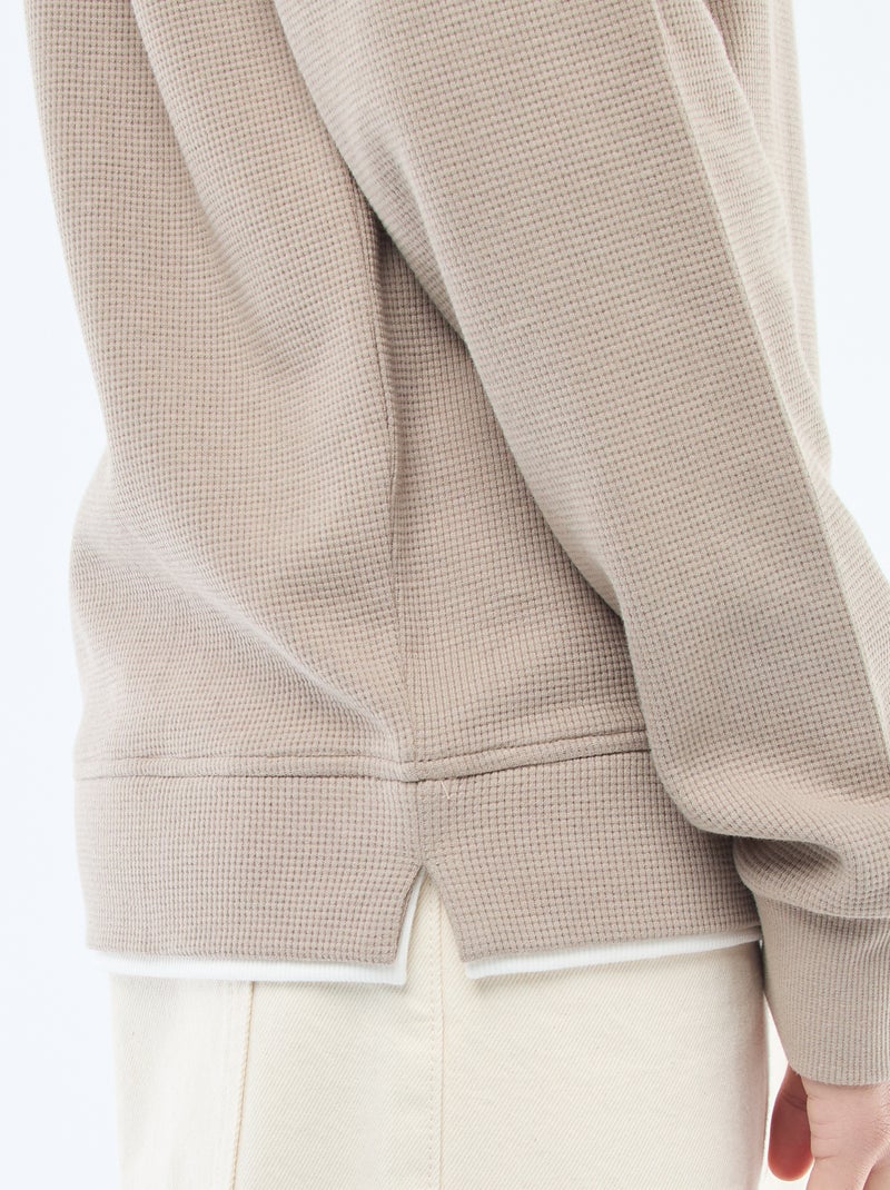 Honeycomb Knit Crew Neck Sweater Beige - Kiabi