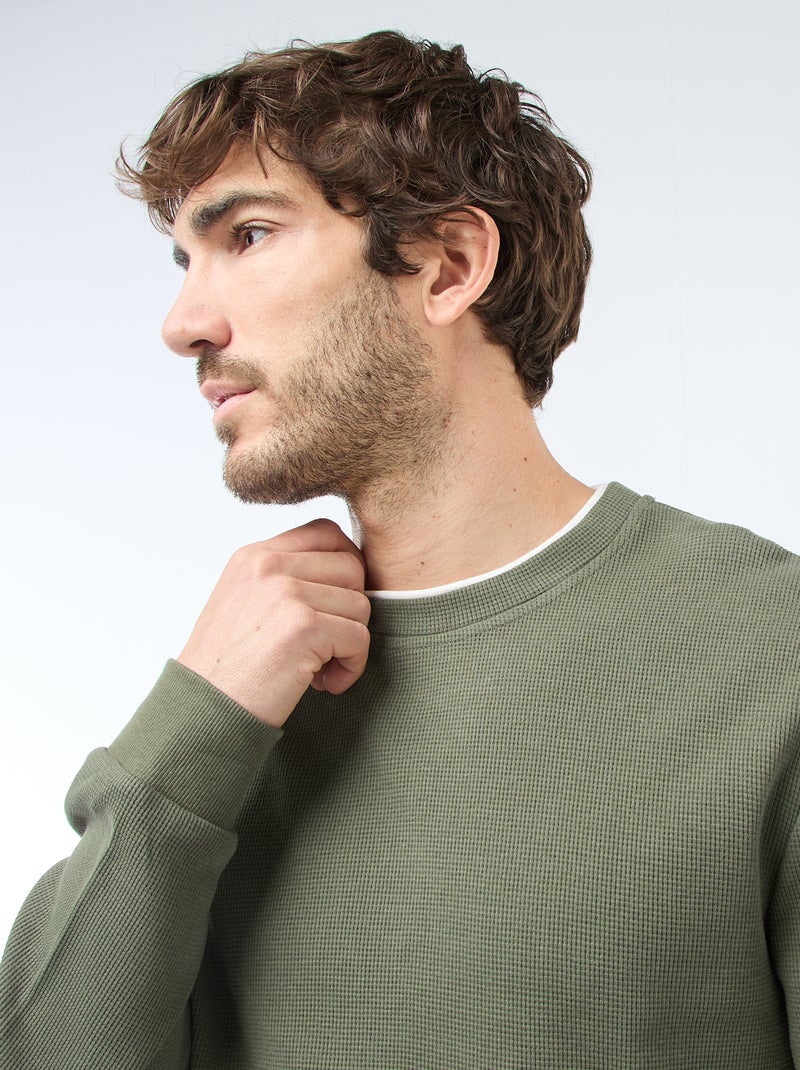 Honeycomb Knit Crew Neck Sweater Green - Kiabi