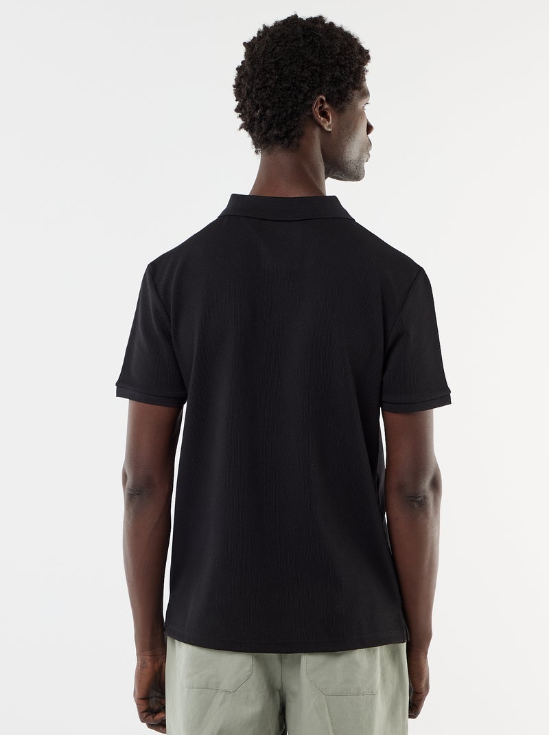 Honeycomb Knit Polo with Zip Collar Black - Kiabi