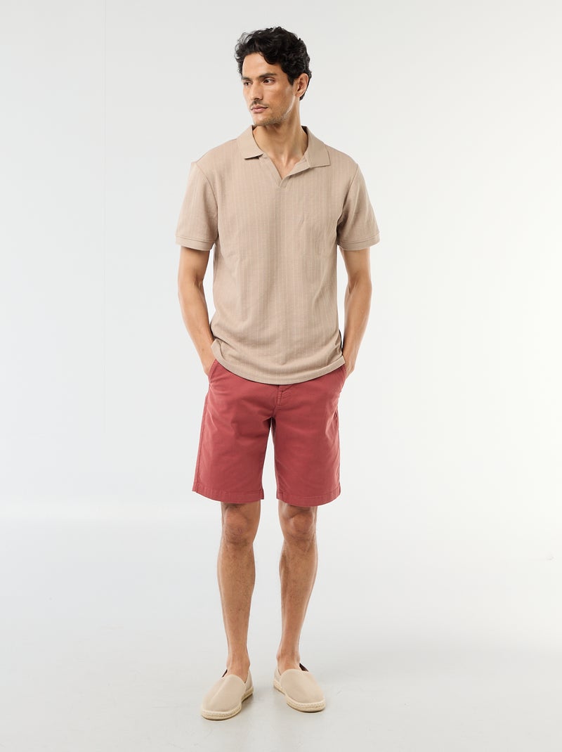 Honeycomb Knit Short-Sleeve Polo Shirt Beige - Kiabi
