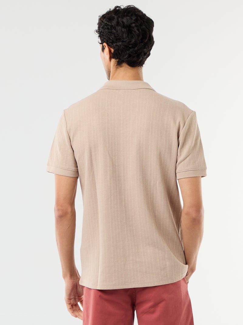 Honeycomb Knit Short-Sleeve Polo Shirt Beige - Kiabi