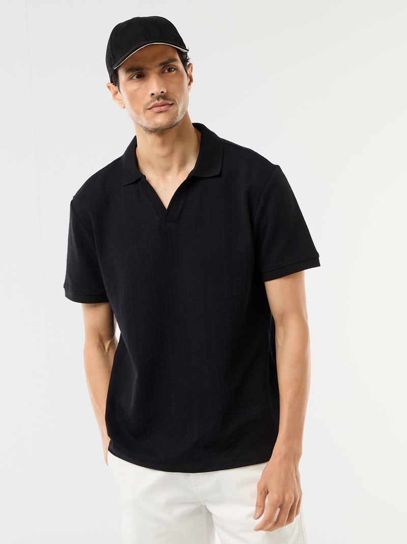 Honeycomb Knit Short-Sleeve Polo Shirt Black - Kiabi