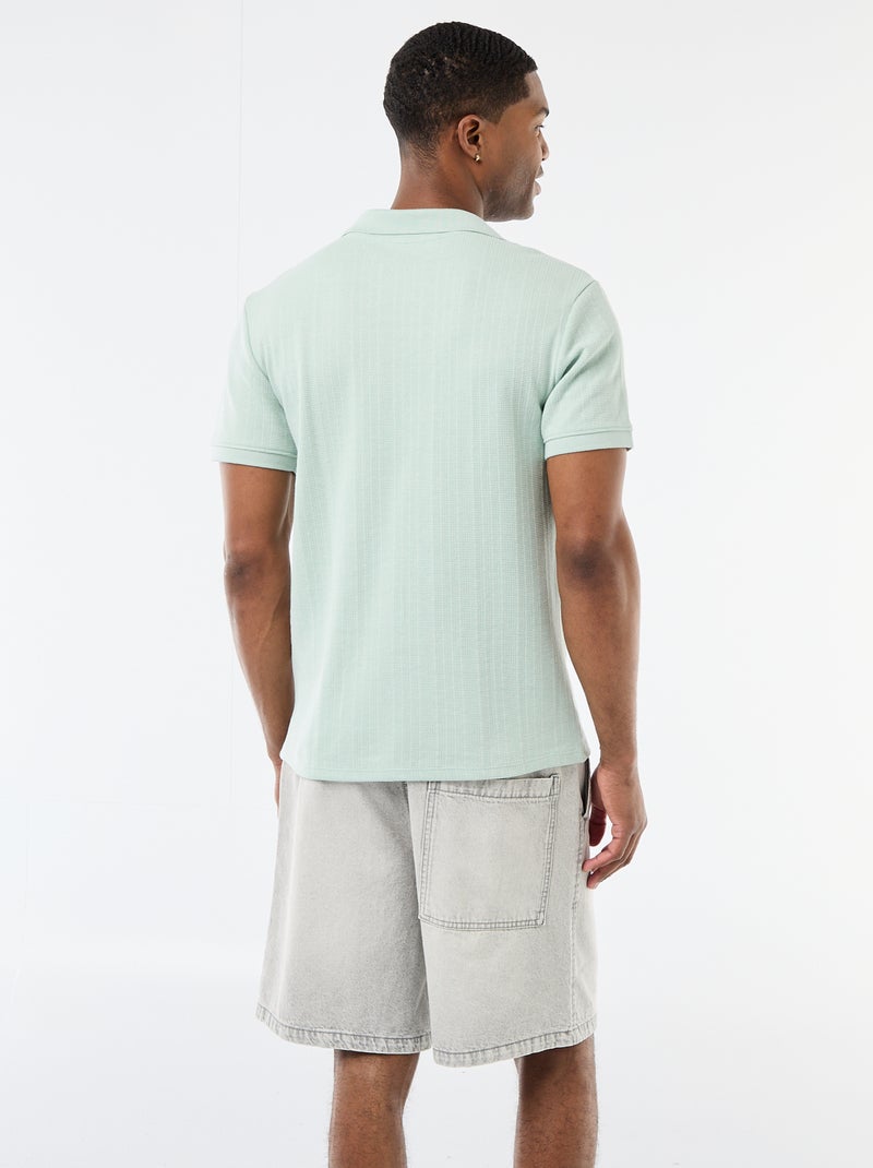 Honeycomb Knit Short-Sleeve Polo Shirt Blue - Kiabi