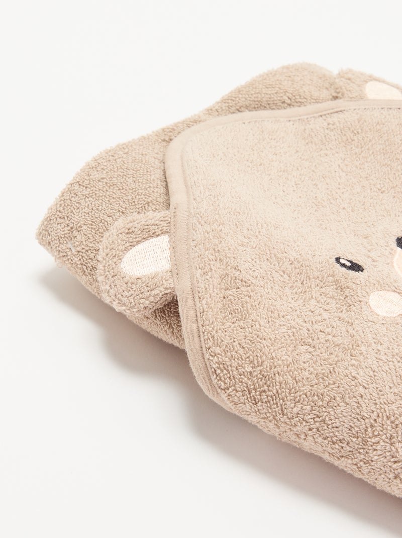 Hooded bath cape with animal ears Beige - Kiabi