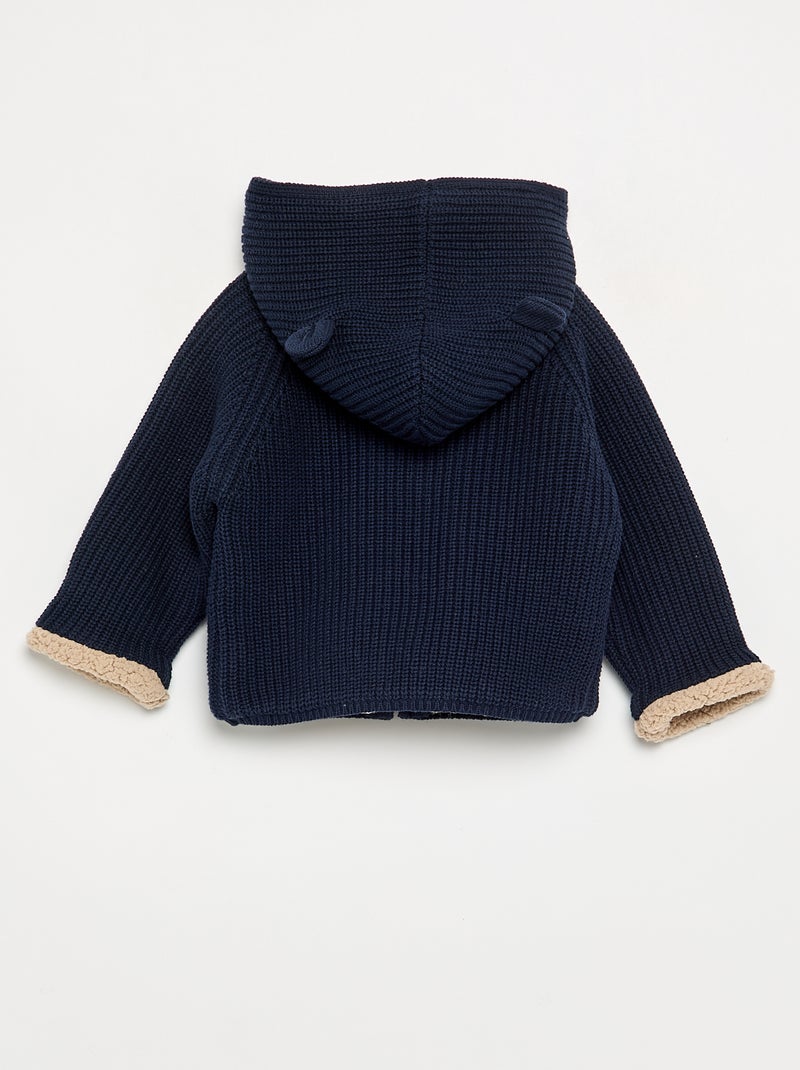 Hooded cardigan with fleecy lining Blue - Kiabi