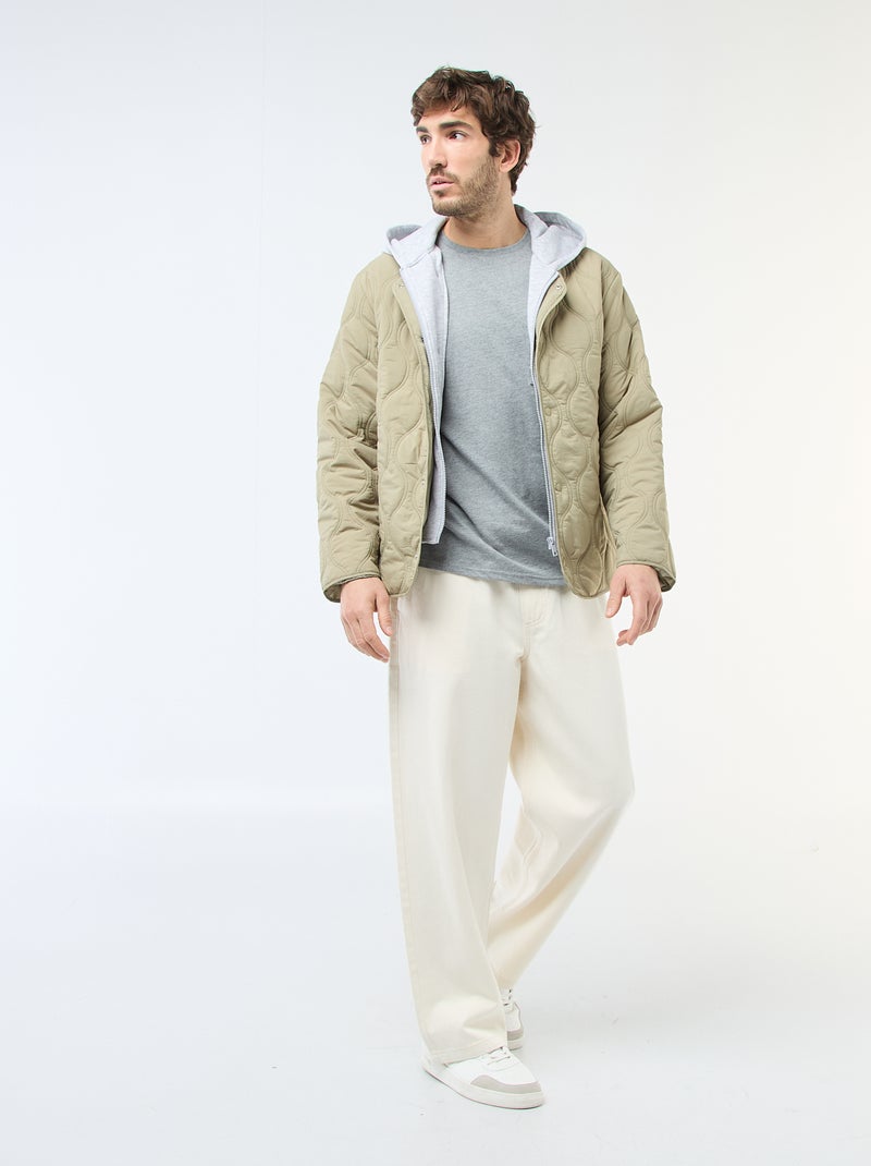 Hooded Jacket with Removable Fleece Bib Green - Kiabi