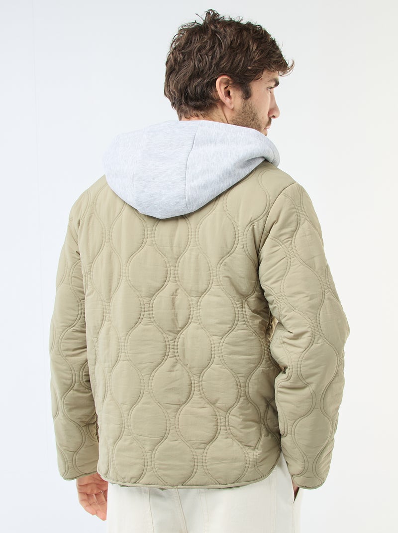 Hooded Jacket with Removable Fleece Bib Green - Kiabi