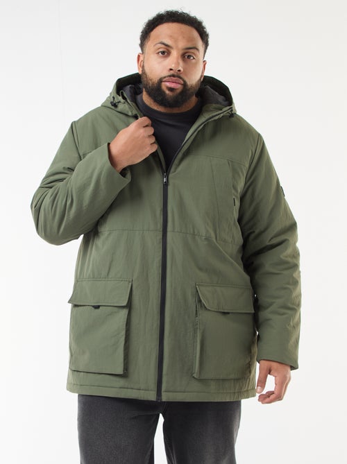 Hooded Parka with Double Entry Patch Pockets with Fleece Lining - Kiabi