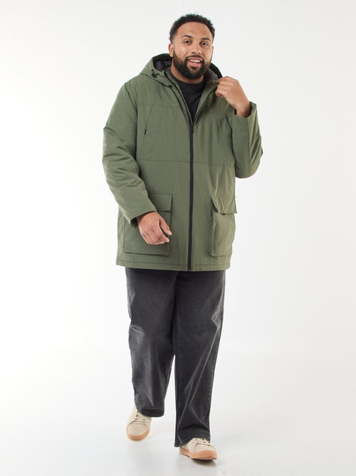 Hooded Parka with Double Entry Patch Pockets with Fleece Lining - Kiabi